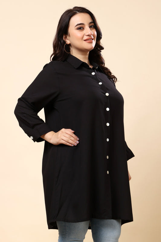 Black Button-Down Shirt Tunic for Women (Sizes S to 6XL)