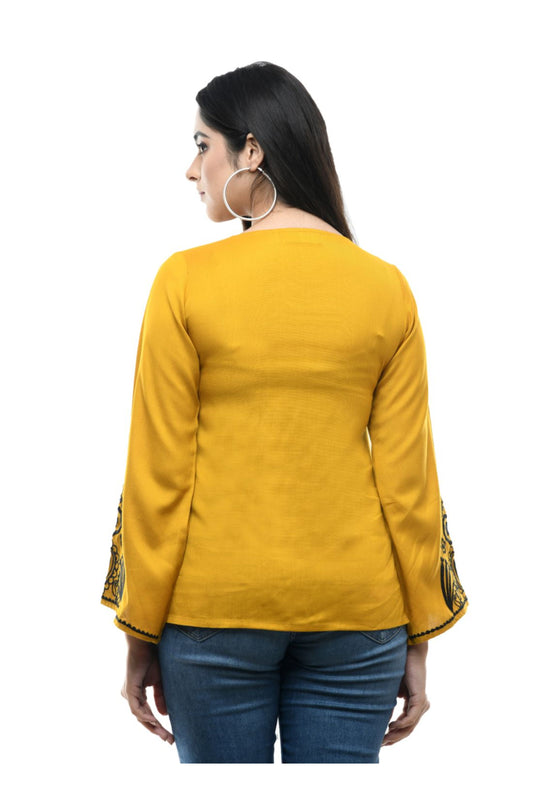 Mustard Floral Embroidered Tunic Top | Vaamii