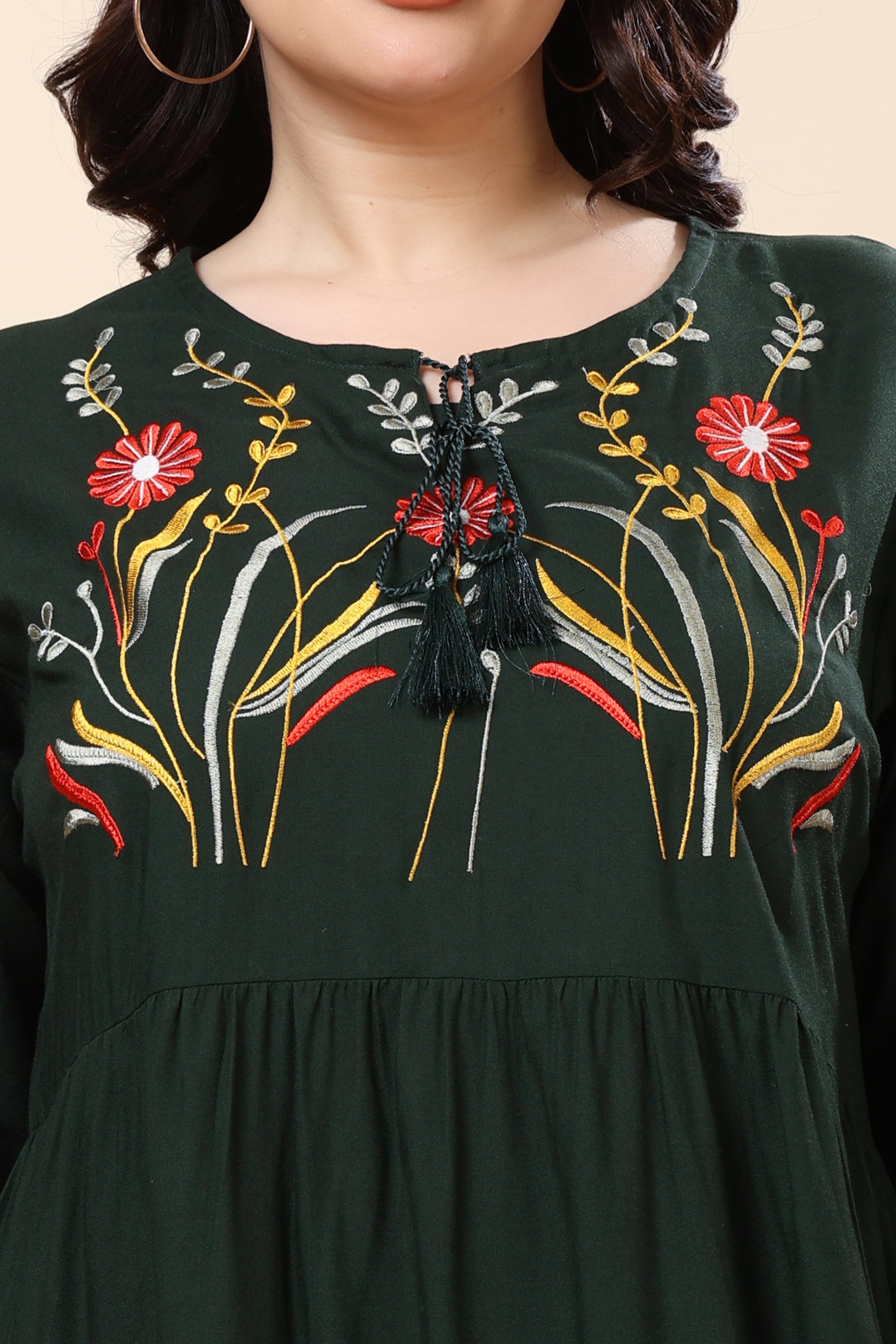 Forest Green Plus Size Embroidered Tiered Midi Dress for Women