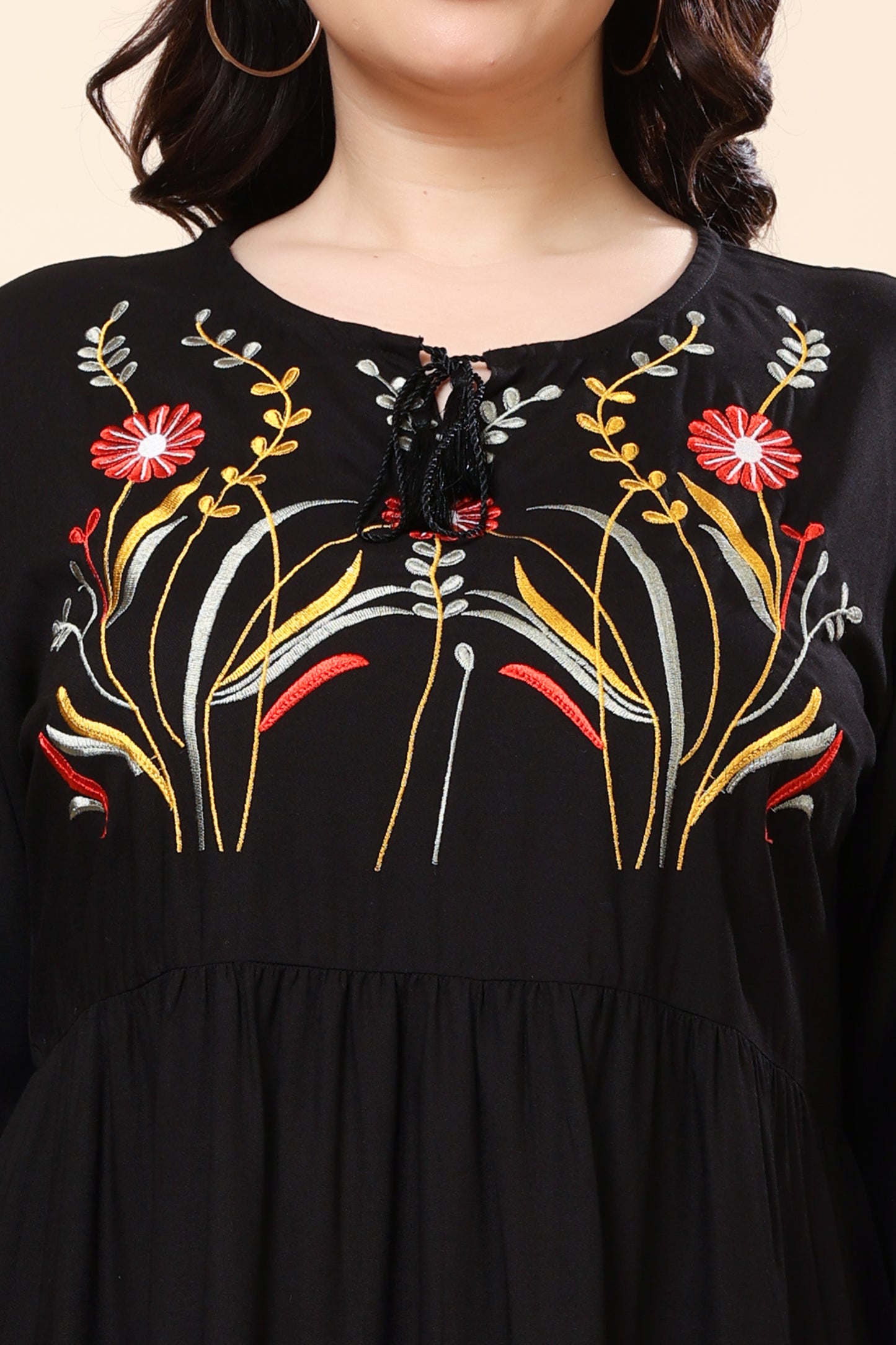 Black Embroidered A-Line Midi Dress for Women (Sizes S to 6XL)