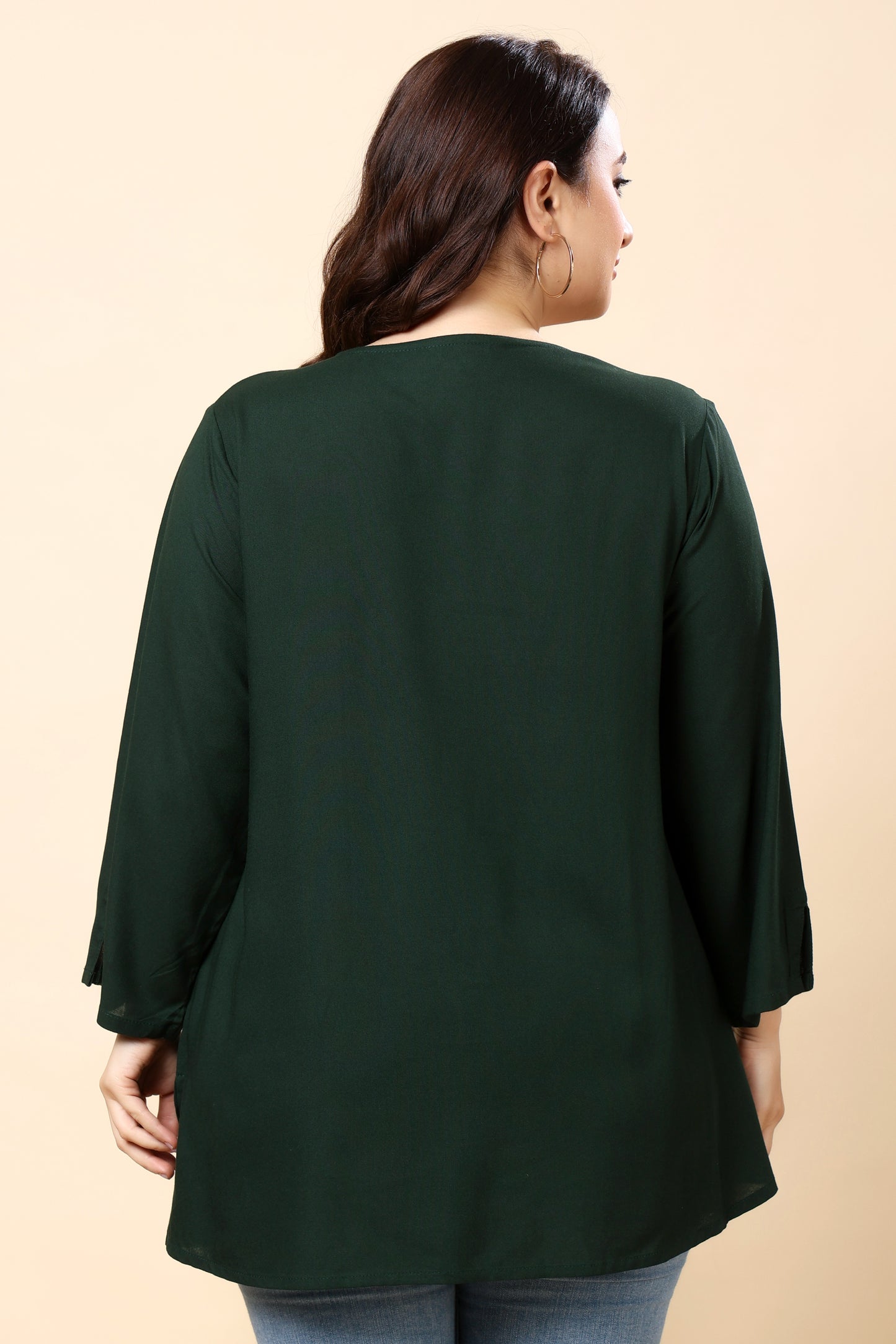 Green Embroidered Long-Sleeve Top for Women (Sizes S to 6XL)