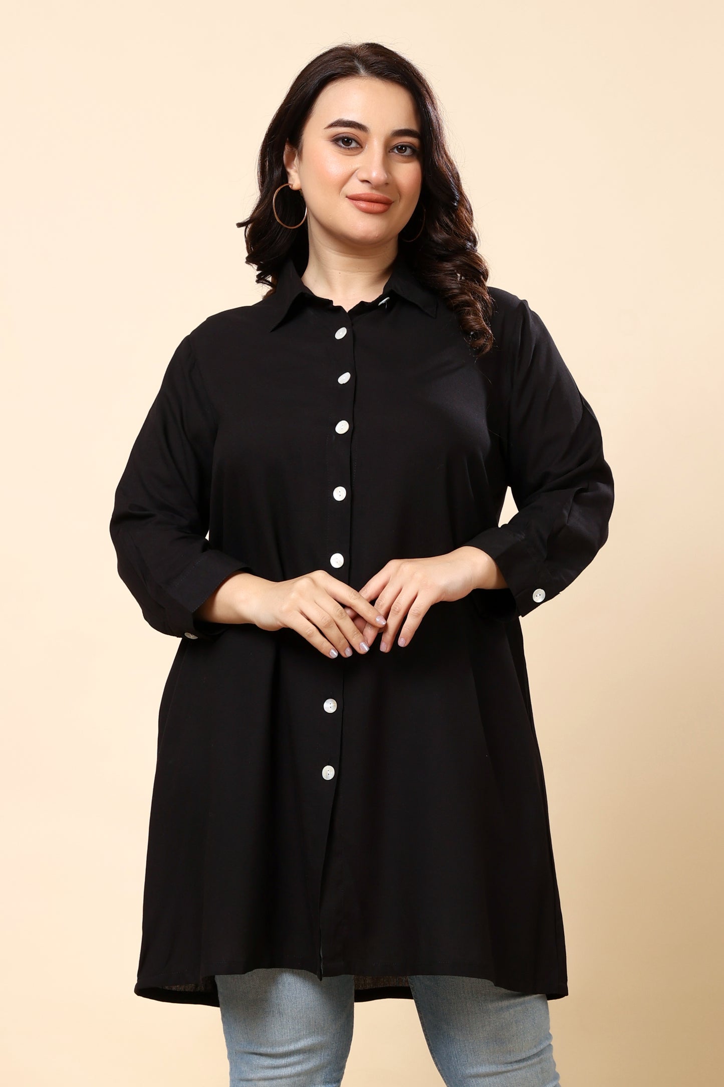 Black Button-Down Shirt Tunic for Women (Sizes S to 6XL)