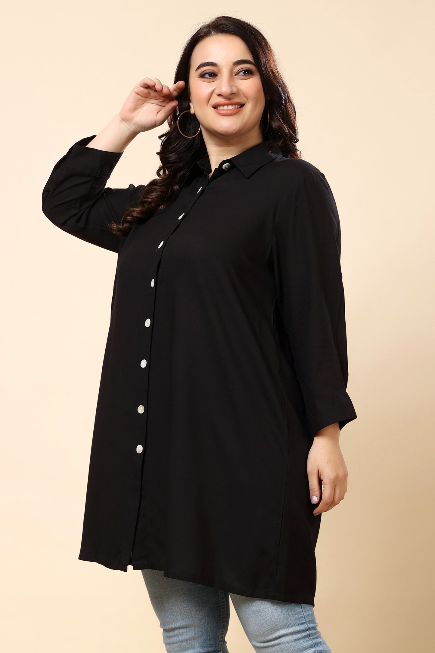 Black Button-Down Shirt Tunic for Women (Sizes S to 6XL)