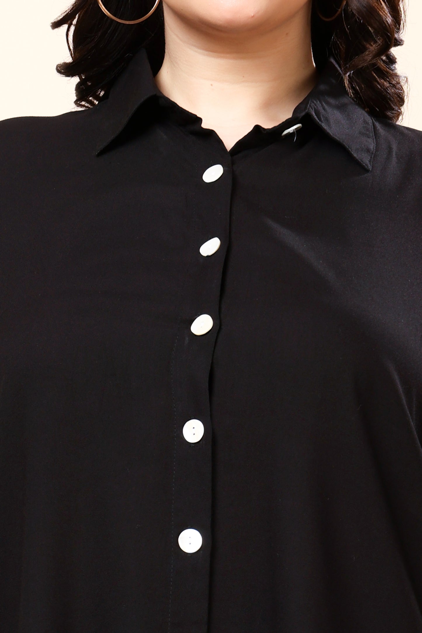 Black Button-Down Shirt Tunic for Women (Sizes S to 6XL)