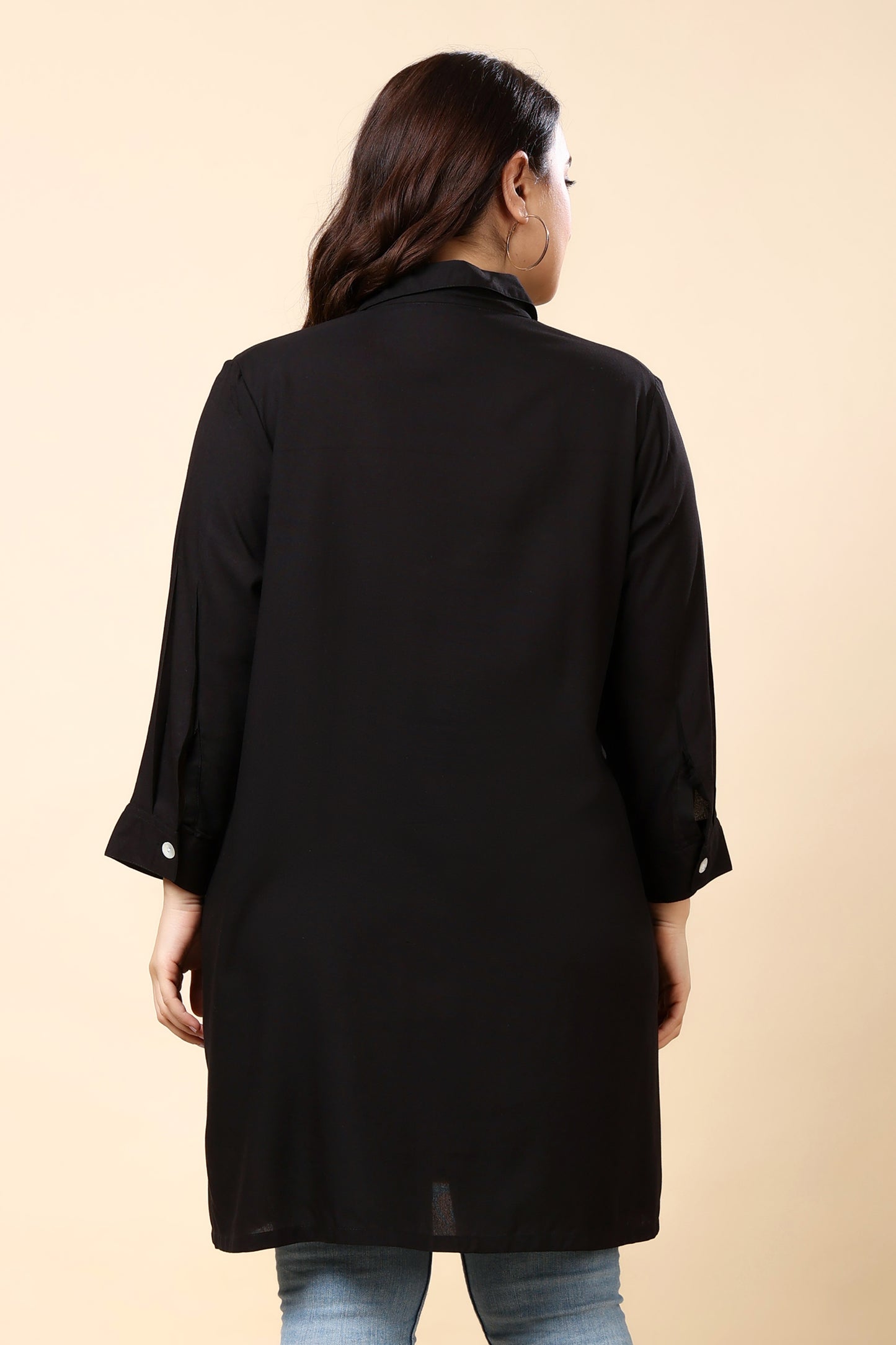 Black Button-Down Shirt Tunic for Women (Sizes S to 6XL)