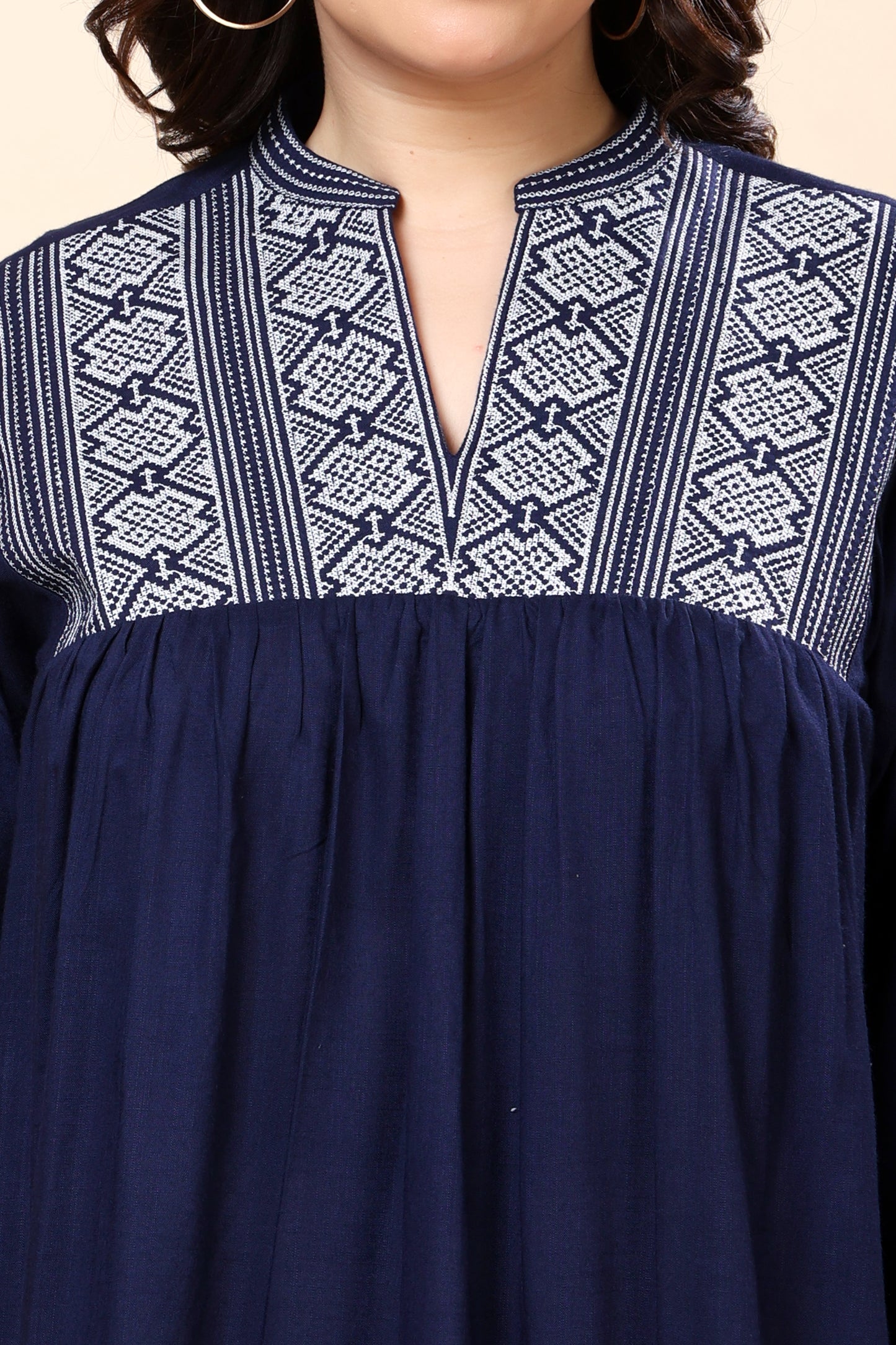 Navy Embroidered Long-Sleeve Top for Women (Sizes S to 6XL)