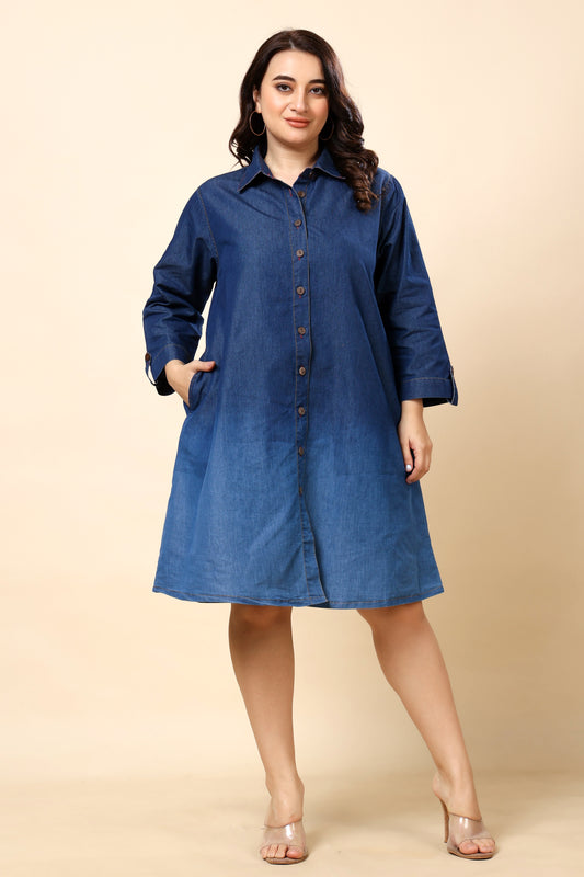 Denim Shirt Long Dress for Women (Sizes S to 6XL)