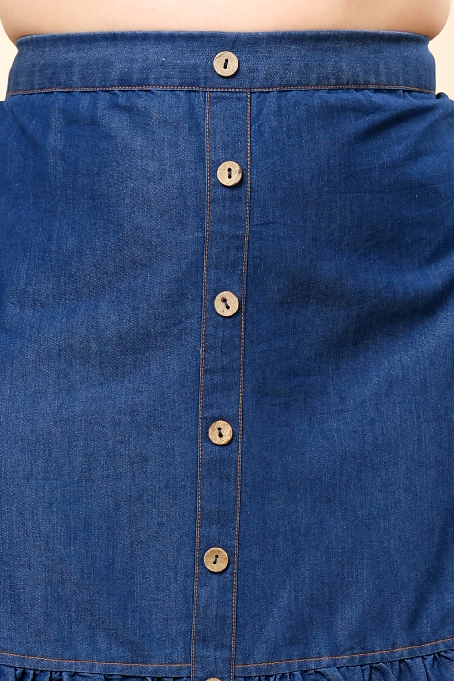 Denim Button-Front Maxi Skirt with Pockets (Sizes S to 6XL)