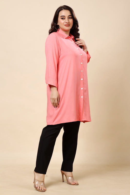 Peach Button-Down Shirt Tunic for Women (Sizes S to 6XL)