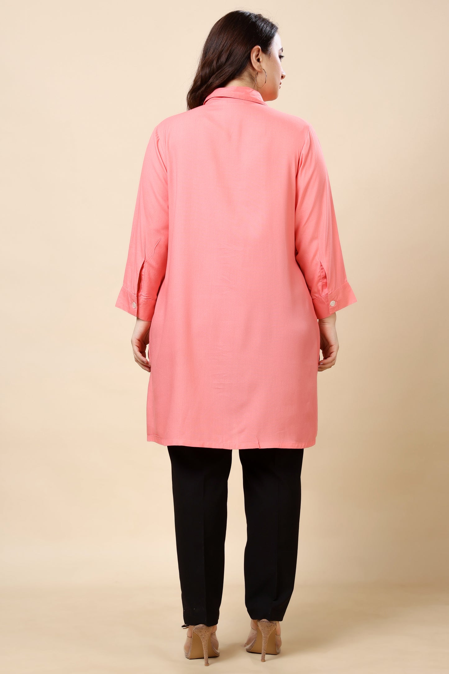 Peach Button-Down Shirt Tunic for Women (Sizes S to 6XL)