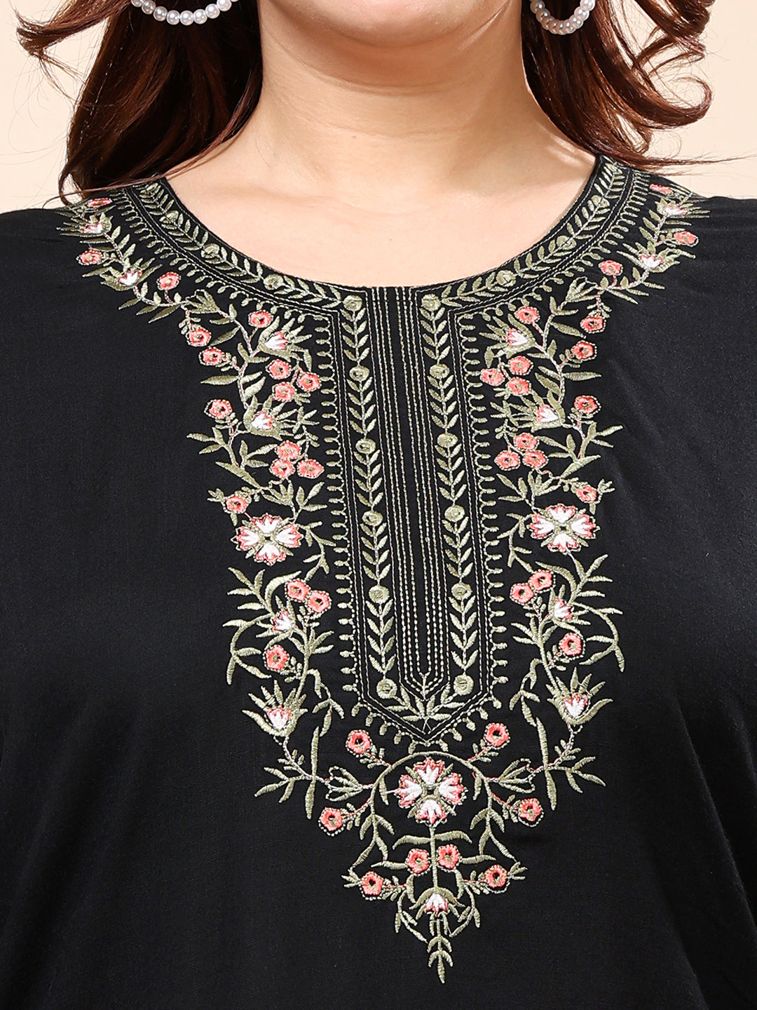 Black Multicolor Embroidered Rayon Tunic Top | Vaamii