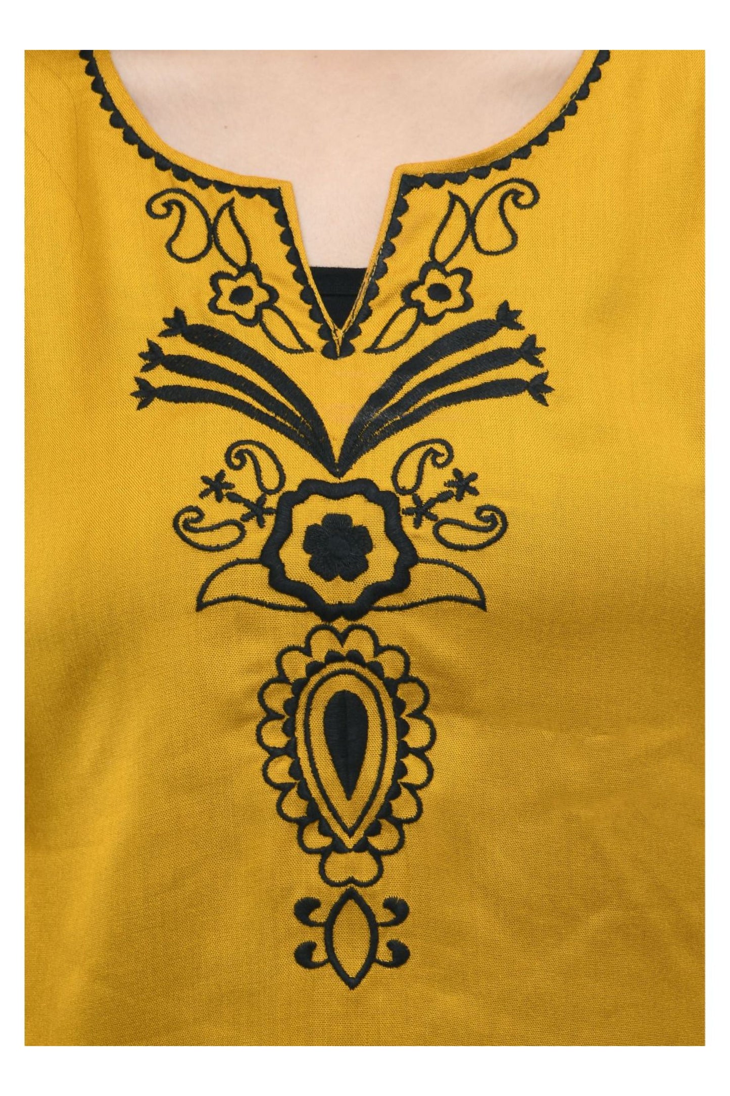 Mustard Floral Embroidered Tunic Top | Vaamii