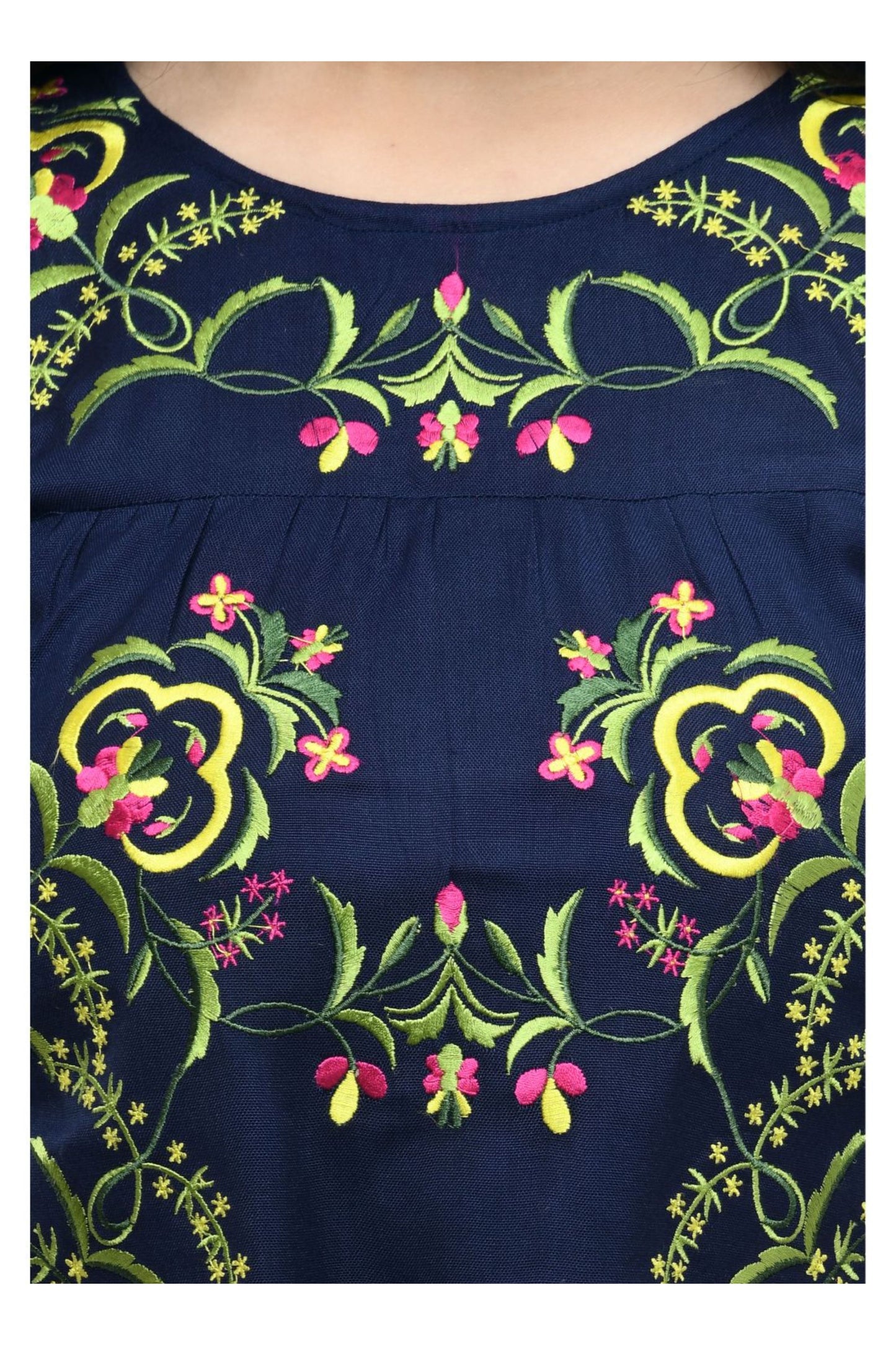 Navy Blue Floral Embroidered Top | Vaamii
