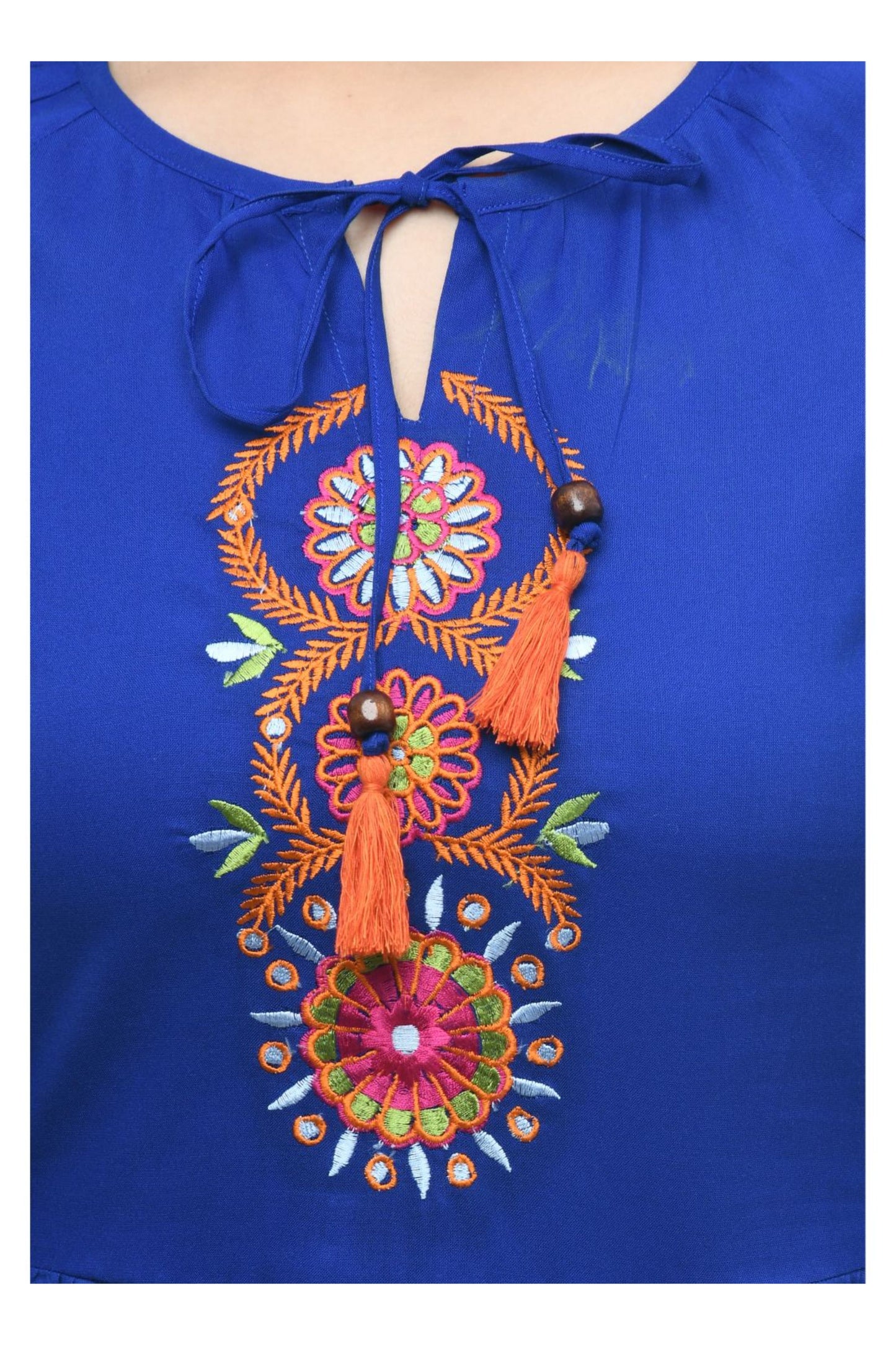 Royal Blue Floral Embroidered Peplum Top | Vaamii