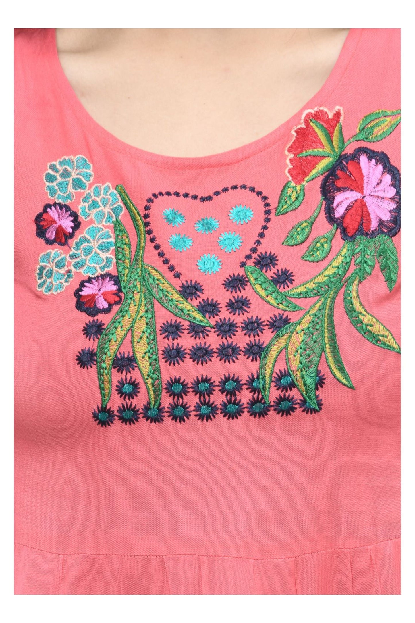 Peach Pink Floral Embroidered Tiered Peplum Top | Vaamii