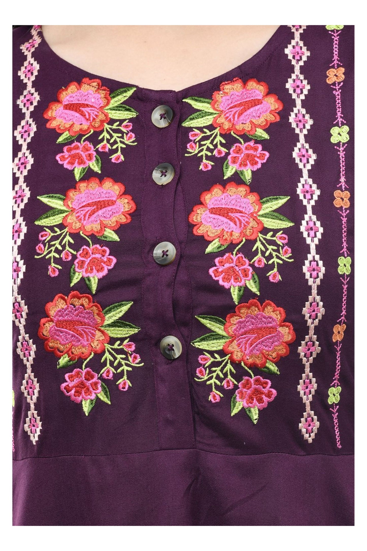 Wine Purple Floral Embroidered Tiered Peplum Top | Vaamii