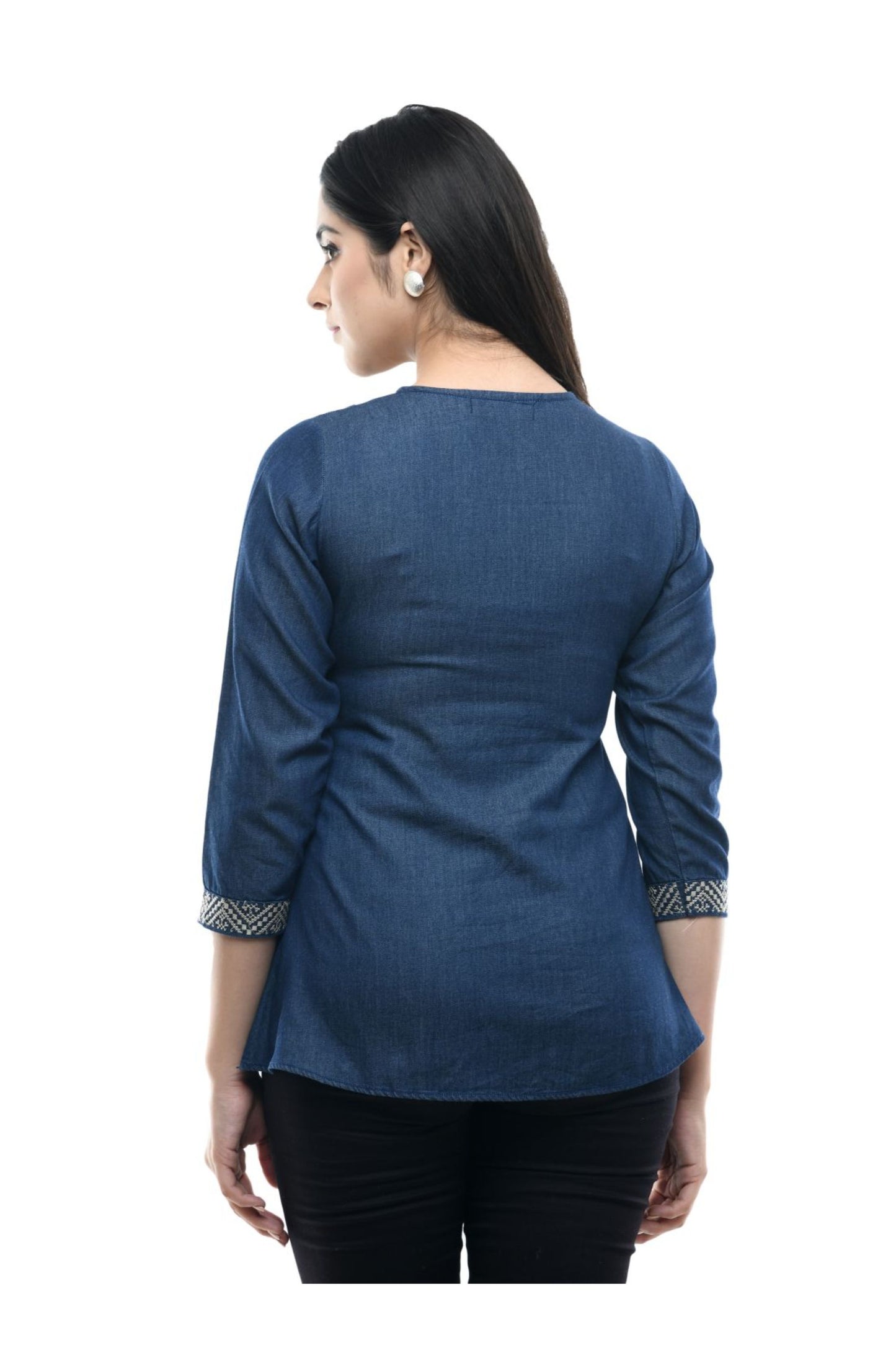 Indigo Denim Heritage Embroidered Top | Vaamii